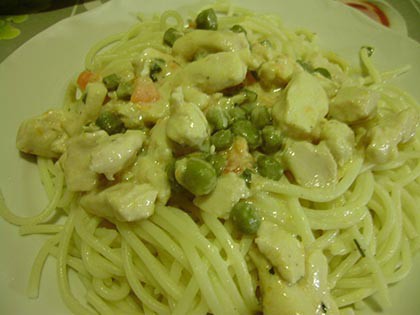 Zöldséges csirkemell spagettivel