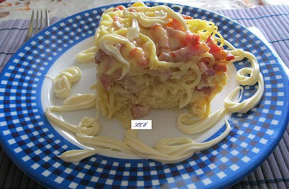 Rakott spagetti császárszalonnával