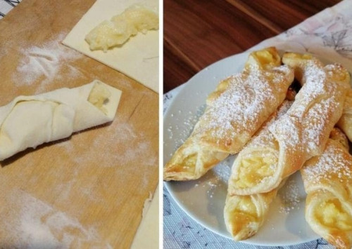 Pudinggal töltött leveles tészta